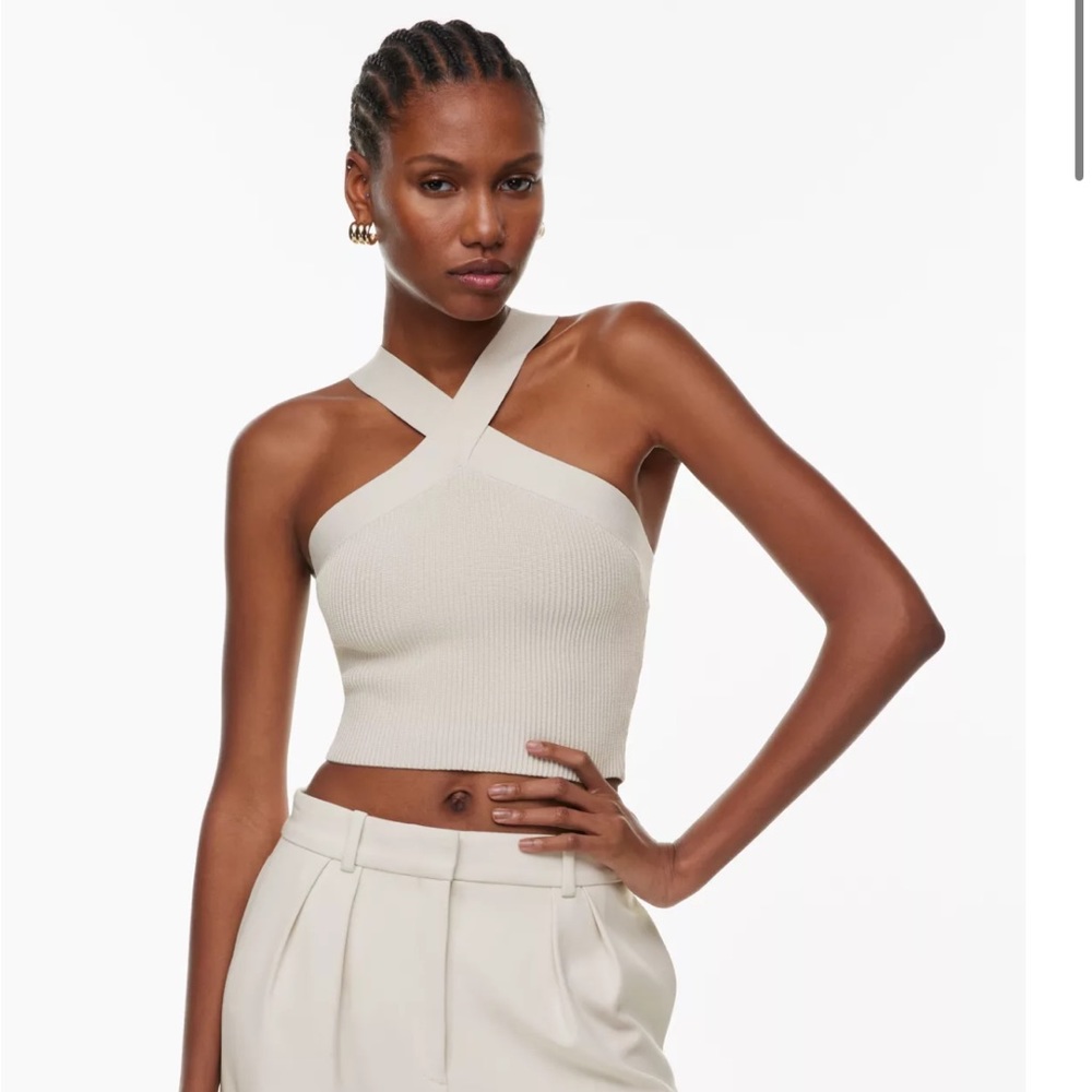 Aritzia Babaton Sculpt Knit Criss Cross Cropped Tank, Matte Pearl. Size Small